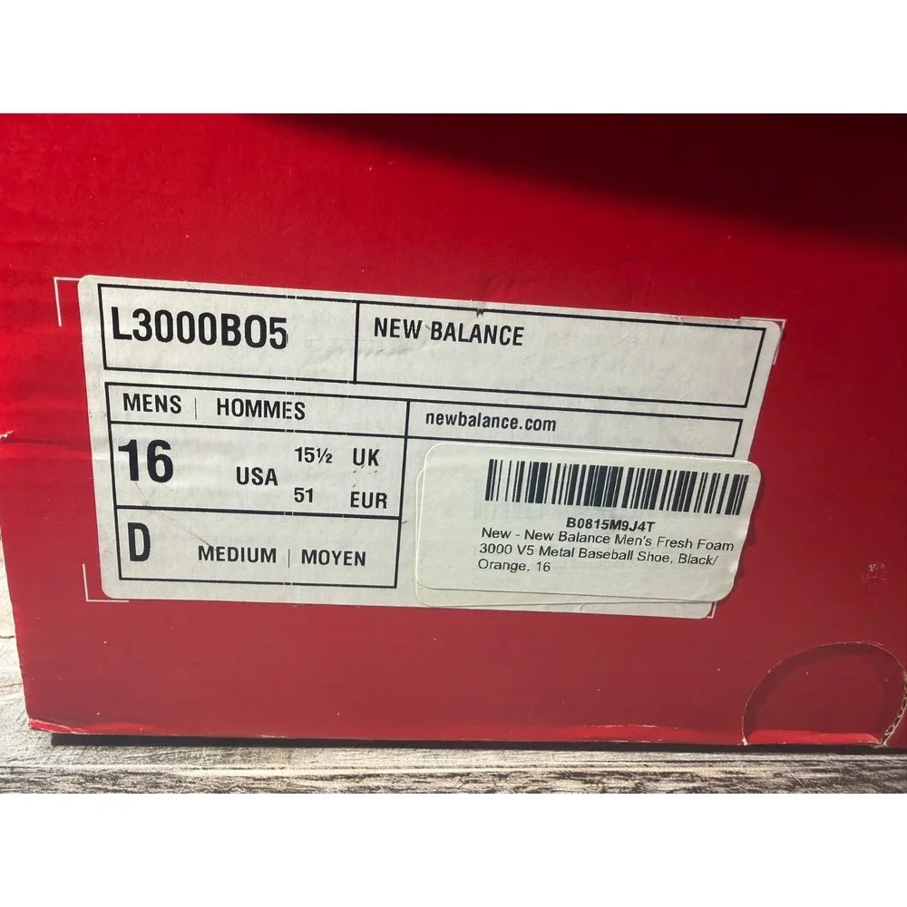 New Balance Fresh Foam 3000 V5 Molded Baseball Metal Cleats Size 16‎ Orange